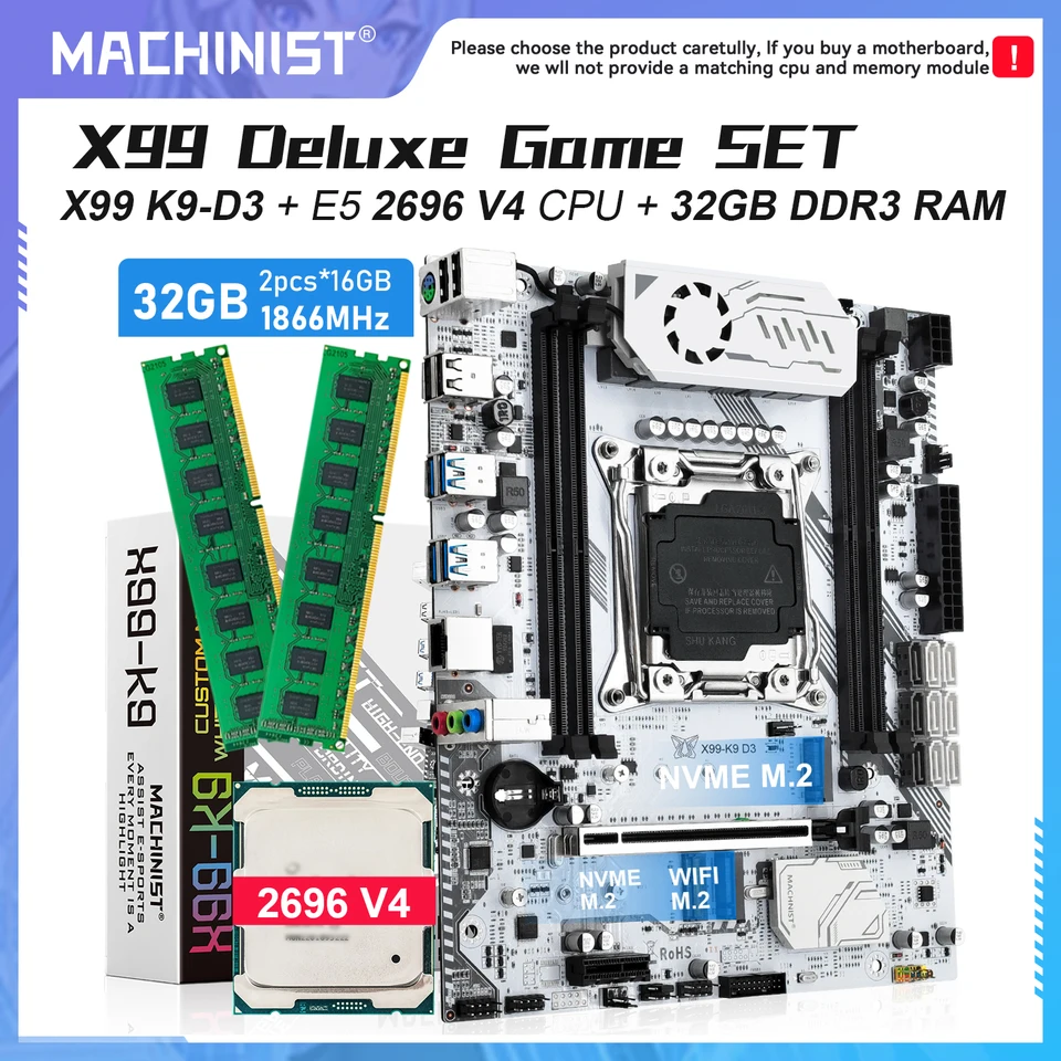 MACHINIST X99 Motherboard LGA 2011-3 K9-D3 Optional Kit with Intel