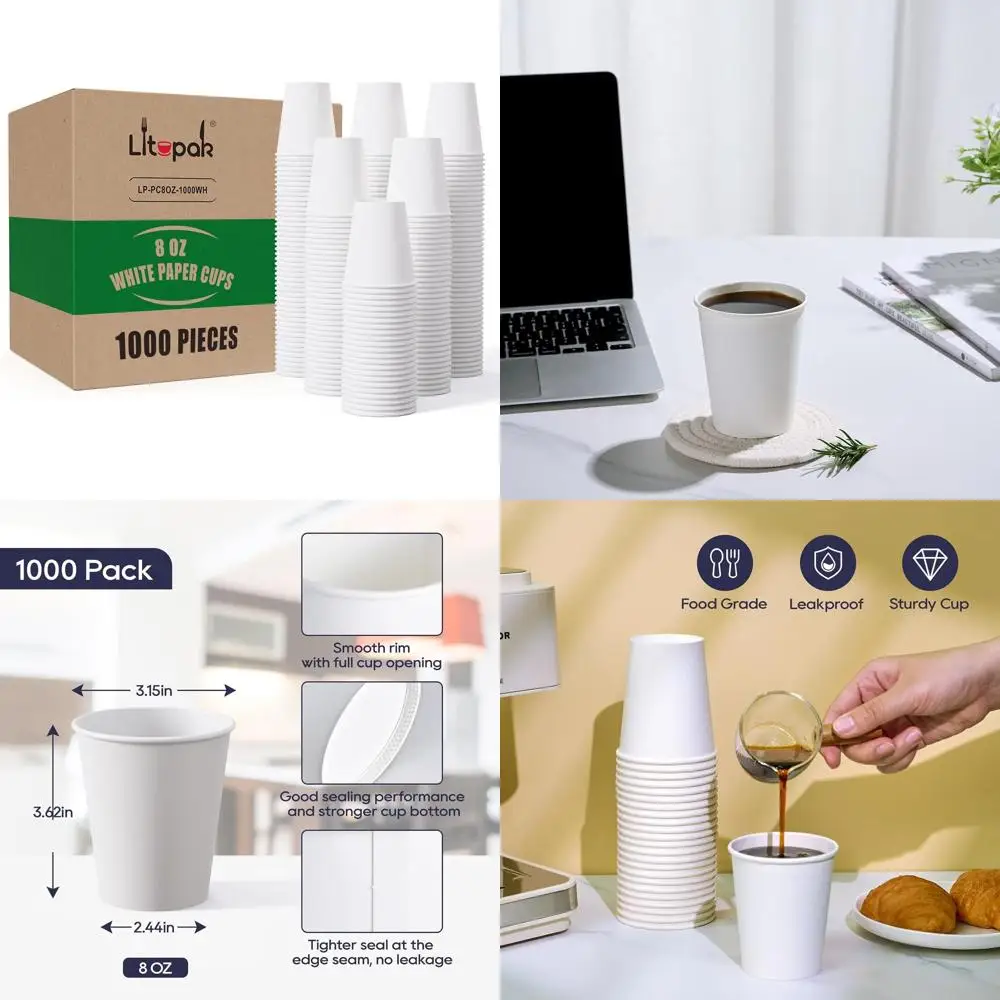 

1000 Disposable 8 oz Coffee Cups, Bulk Paper Beverage Cups for Home, Office, Parties, and Events
