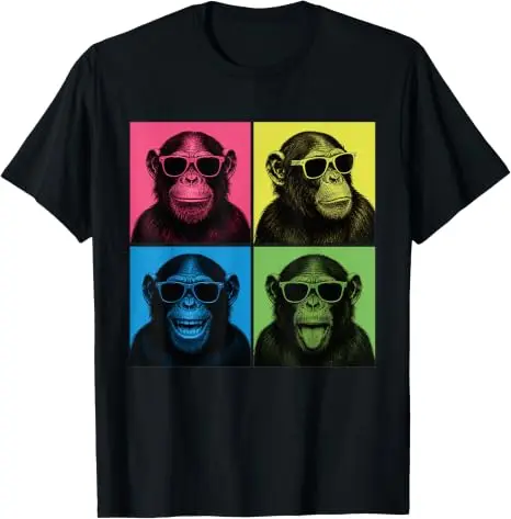 Lustiges Schimpansen-Fotokabinen-Pop-Art-T-Shirt mit Affengesichtern, Y2K-Affen-Selfie-Ästhetik-Kleidung, personalisierte Kleidung für Primaten-Fans – Detail 9