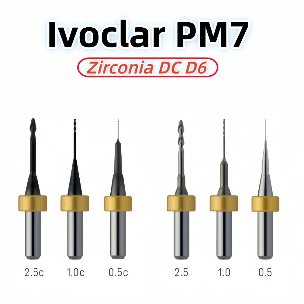 Ivoclar PM7 Dental Milling Burs for Zirconia Lithium Disilicate/Emax PMMA Metal WAX D6 DC Coating CAD CAM System Cutter Tool