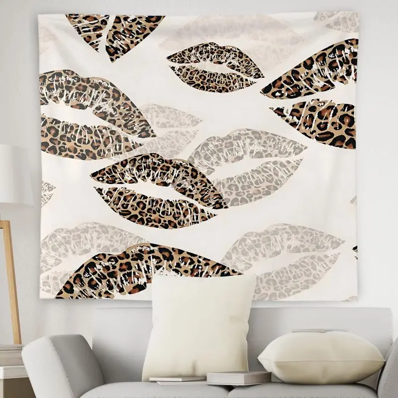 VIKAMA Fashion Leopard Lips Tapestry Trendy Animal Pattern Polyester Wall Hanging Aesthetic Bedroom Dorm Living Room Home Decor