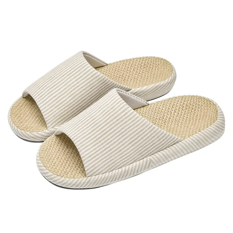 

Linen Women Slippers Breathable Comfortable Home Couples Soft Shoes Thick Sole Indoor Non-slip Concise Men Summer Spring Slides