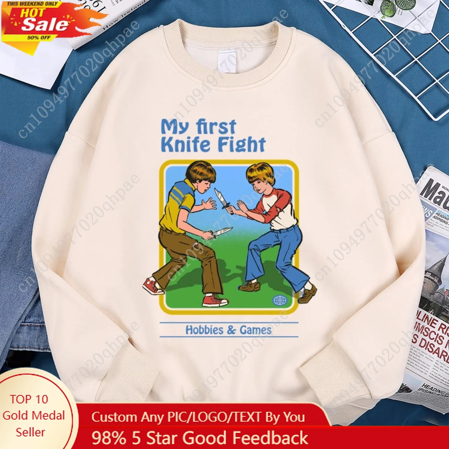 

My First Knife Fight Hobbies Games Comics Hoodie Men Women Autumn Loose Warm Clothing Casual Casual Streetwear Crewneck Hoodies
