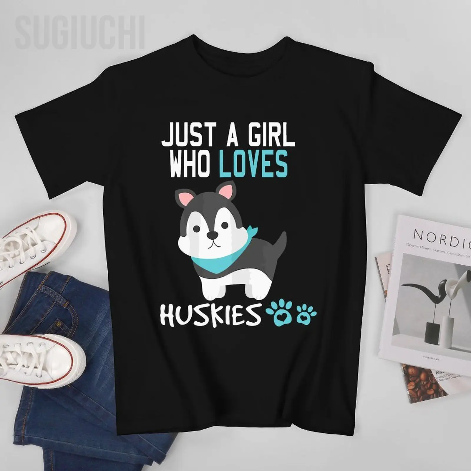 Unisex Men Cute Just A Girl Who Loves Siberian Husky Dog Lover Gift Tshirt Tees T Shirts Women Boys 100% Cotton T-Shirt