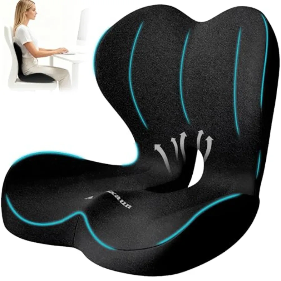 

Lumbar Support Seat Cushion - Memory Foam Cushion for Office Chair, Car Seat, Airplane - Sciatica and Hip and Coccyx Pain Relie