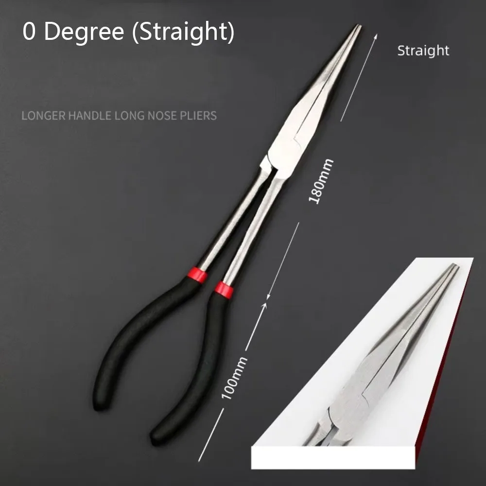 1Pcs 11 Inch Long Nose Pliers Carbon Steel 280mm Long Handle Plug Puller Pliers 0 25 45 90 Degree Tips Bent Handle