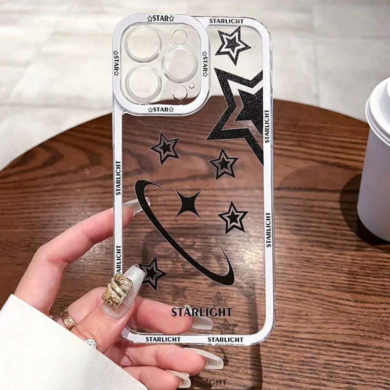 Five-Pointed Star Transparent Phone Case For iPhone 11 12 13 14 15 16 Pro Max XS XR X 7 8 Plus SE 2022 Camera Anti-Fall Cover