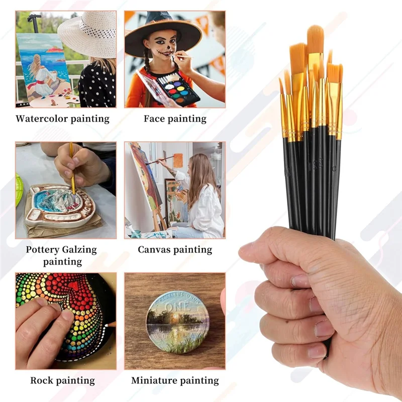 EDT-Paint Brush Palette Set 10 Pieces Nylon Craft Acrylic Paint Brushes 3 Pieces Round Paint Tray Palette For Painting