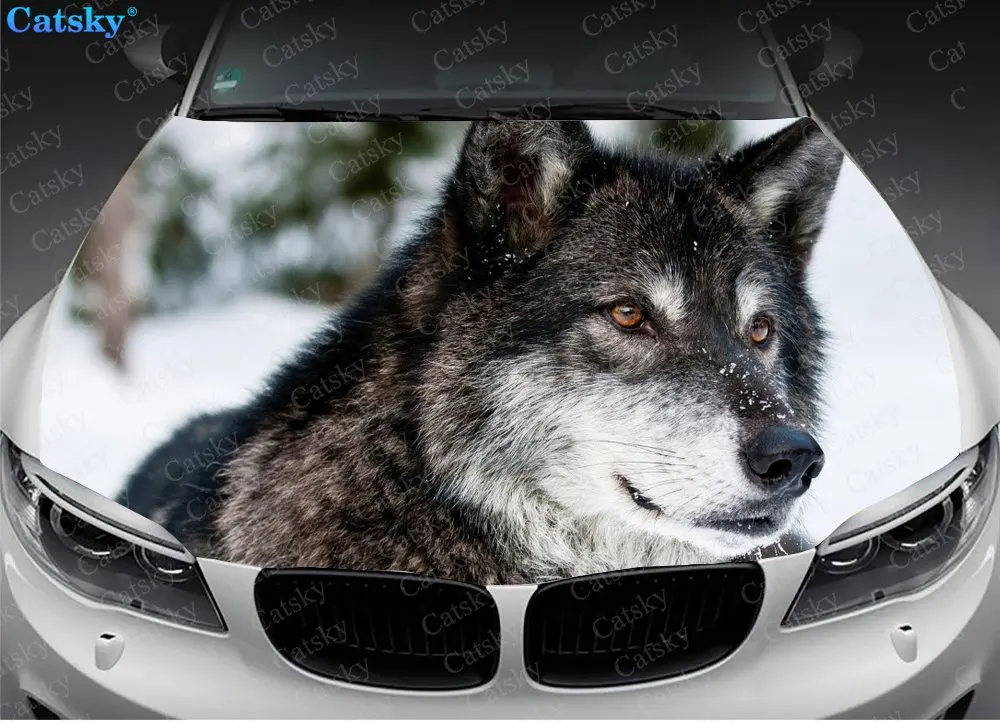 Snow Animal Wolf Car Hood Protect Vinly Wrap Sticker Decal Auto Accessories Decoration protect Engine Cover for Off-road Pickup