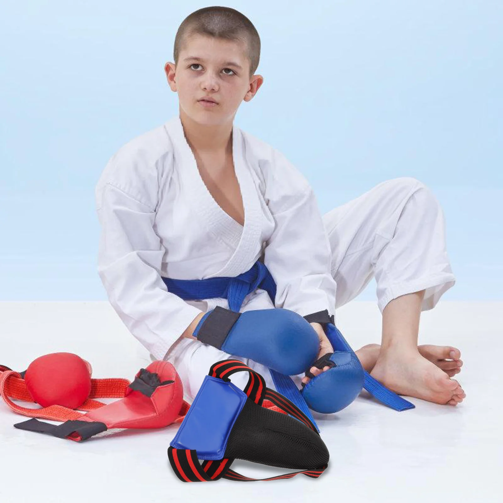 

Groin Guard Kids Blue Pu Martial Arts Athletic Cup For Sparring Taekwondo Boxing Sparring Gear Karate Training Gear