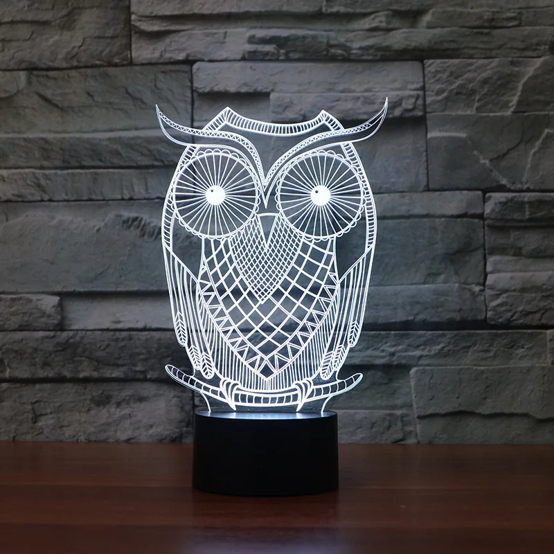 Owl Creative Electronic Gift Led Lamp Seven Color Touch Energy-saving Nightlight Ambient Led Usb 3d Light Fixtures