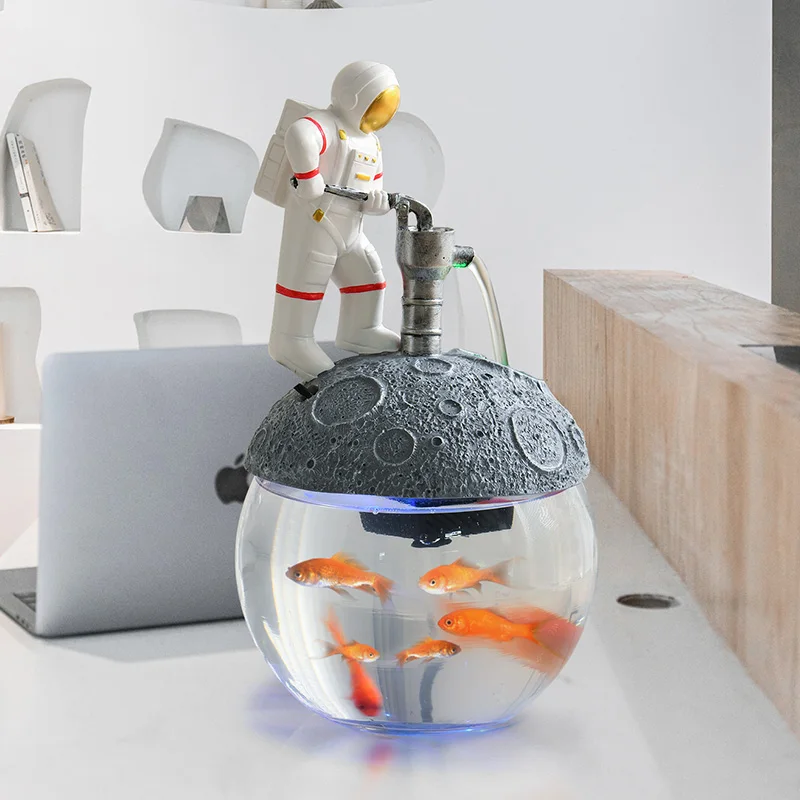 Home Decorations Figurine Book Nook Miniature Items Spaceman Circulating Water Fountain Fish Tank Gift Office Desktop Trinkets