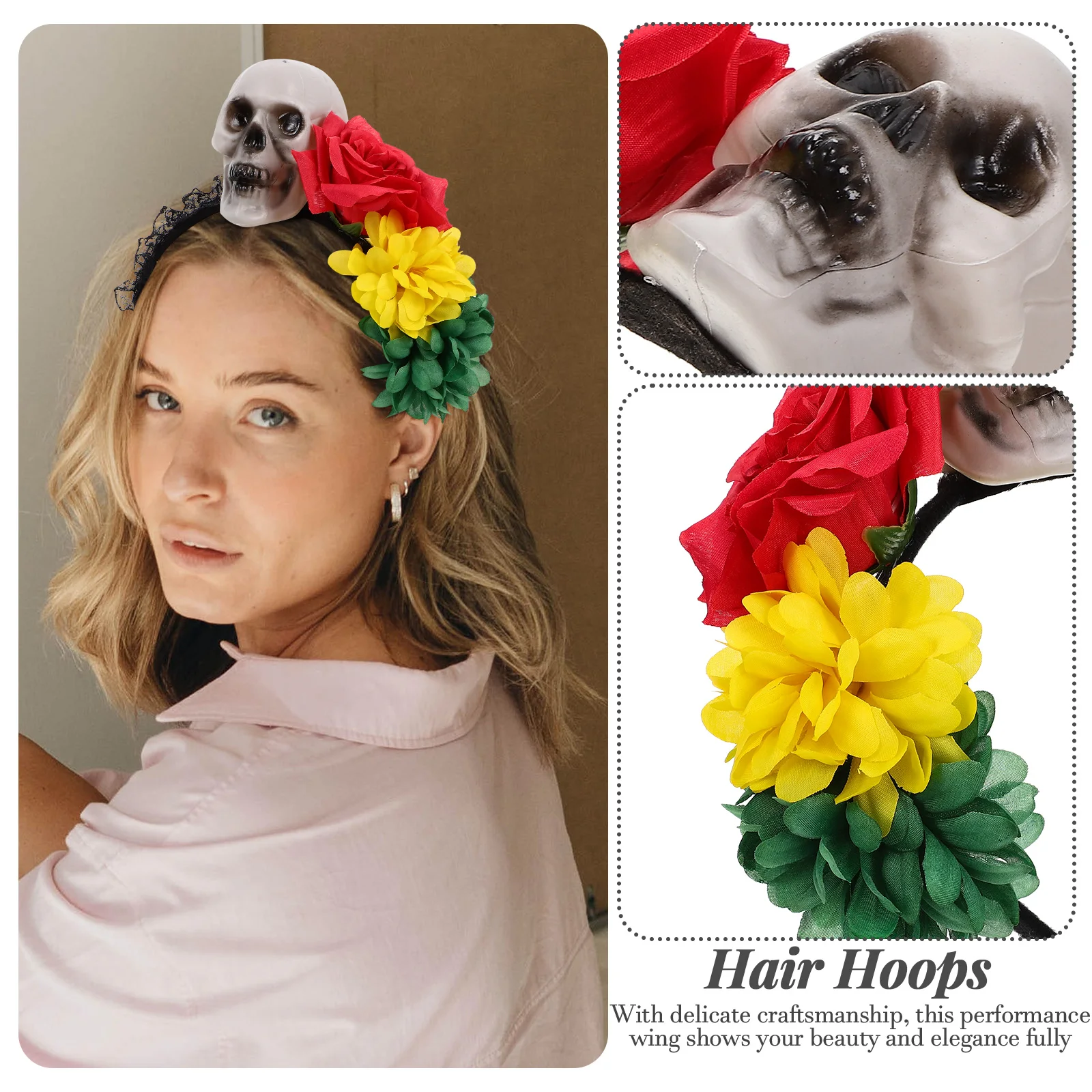

Skull Headdress Halloween Hair Hoops Fabric Headband Party Cosplay Photo Props Women Halloween Headbands for Daily