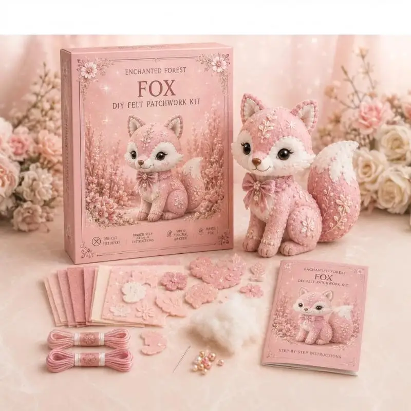 DIY Patchwork Craft Sewing Kit Pink Forest Friends Themed All-Inclusive Supplies for Home Decor Gift Creation