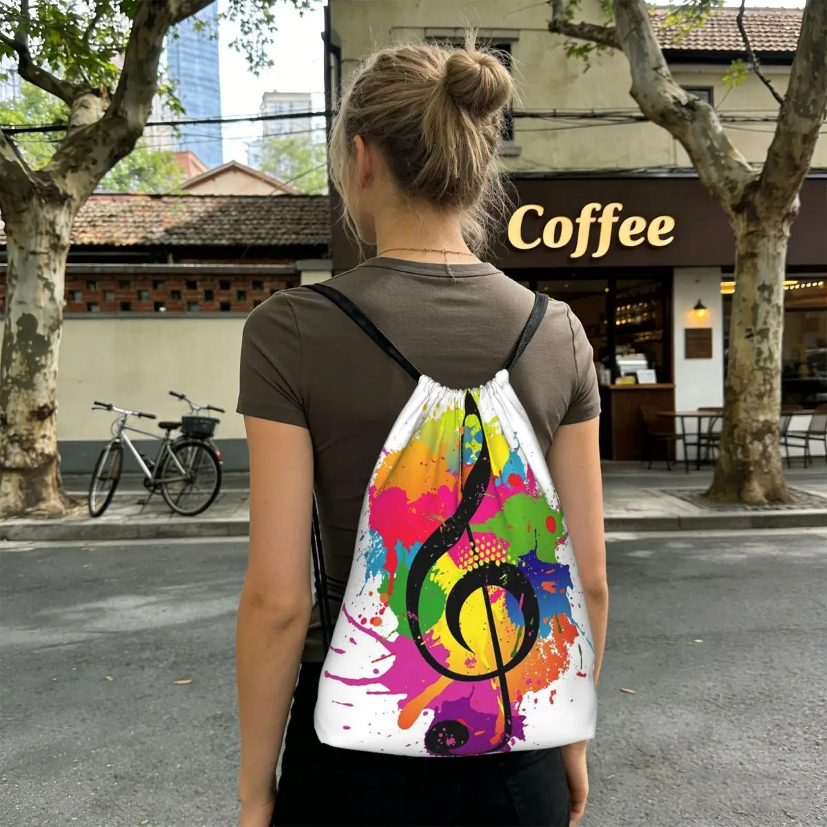 

Splash Ink Music Note Backpacks Fashion Drawstring Bags Sports Bag Book Bags for Man Woman School