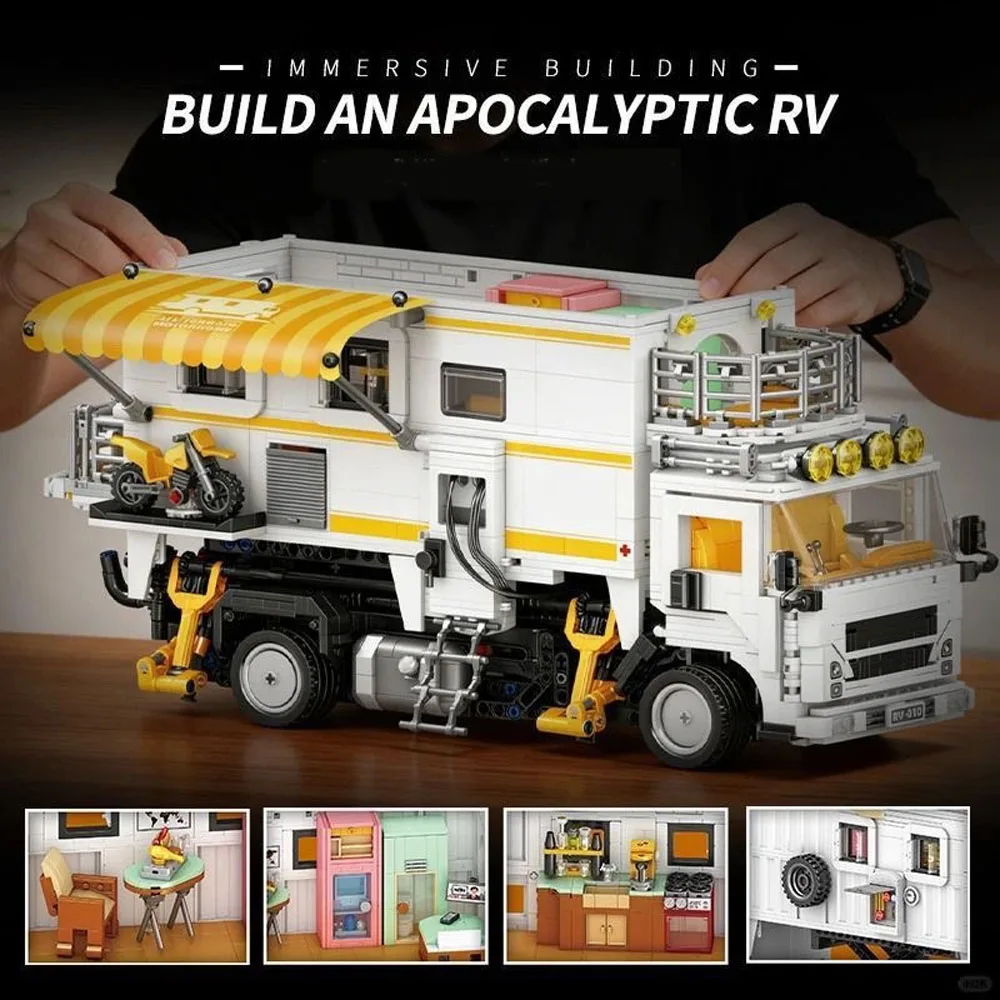 Technic Camper Van Building Blocks Remoted Control Technical Apocalyptic RV Vehicle Model Bricks Toys for Adults Gifts 2193pcs