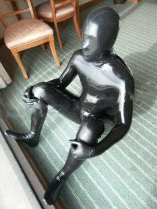 costume party New Latex Uniform 100% Rubber Gummi Black Catsuit Hooded Sexy Man XS-XXLcosplay