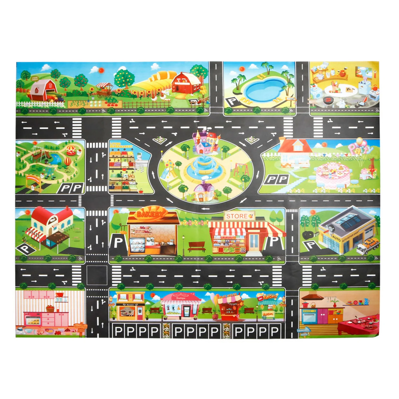 

Kids City Activity Playmat Parent-Child Interaction Game Map Rug for Playroom & Kid Bedroom