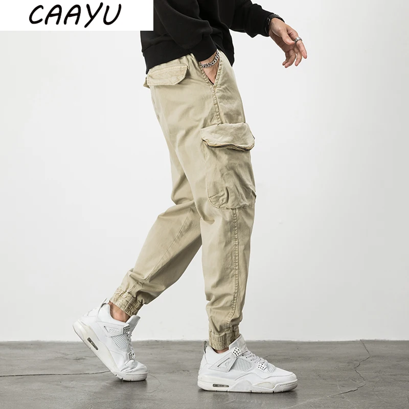 

CAAYU Mens Cargo Pants Men New Solid color Joggers Male Hip Hop Streetwear Vintage Trousers Jogging Casual Khaki Pants For Mens