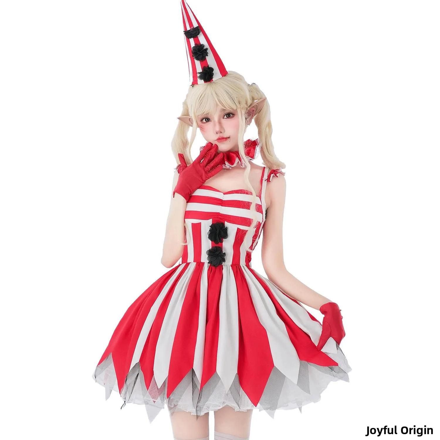 loween Circus Revival Clown Cosplay Dr Women's Dr Evil Clown Terror Doll Costume rosso Abbigliamento da palcoscenico etnico Faion da donna