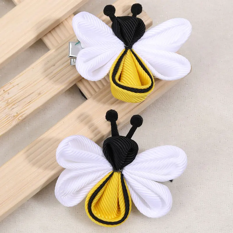 2Pcs Ribbon Bee Hairpin For Baby Girls Unique Animal Hair Clips kids Barrettes Hairgrips Children Headwear Hair Accessories images - 6