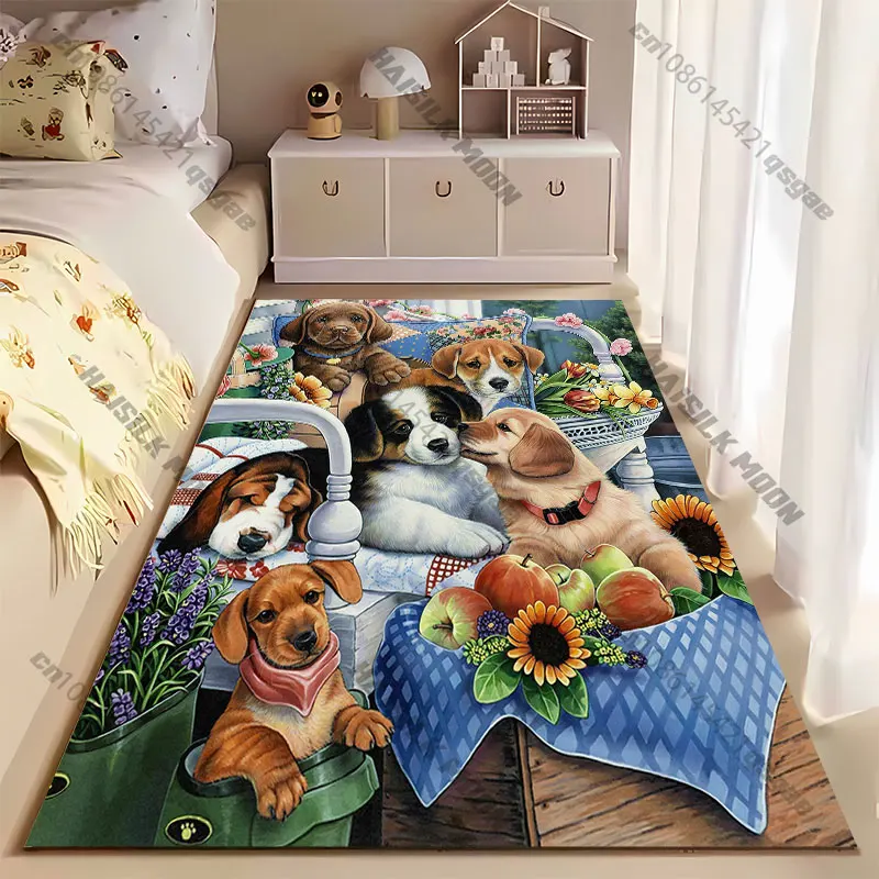 Puppies flowers fruits cozy scene carpet Yoga living room room decor children's crawling mat doormat area rug games mat