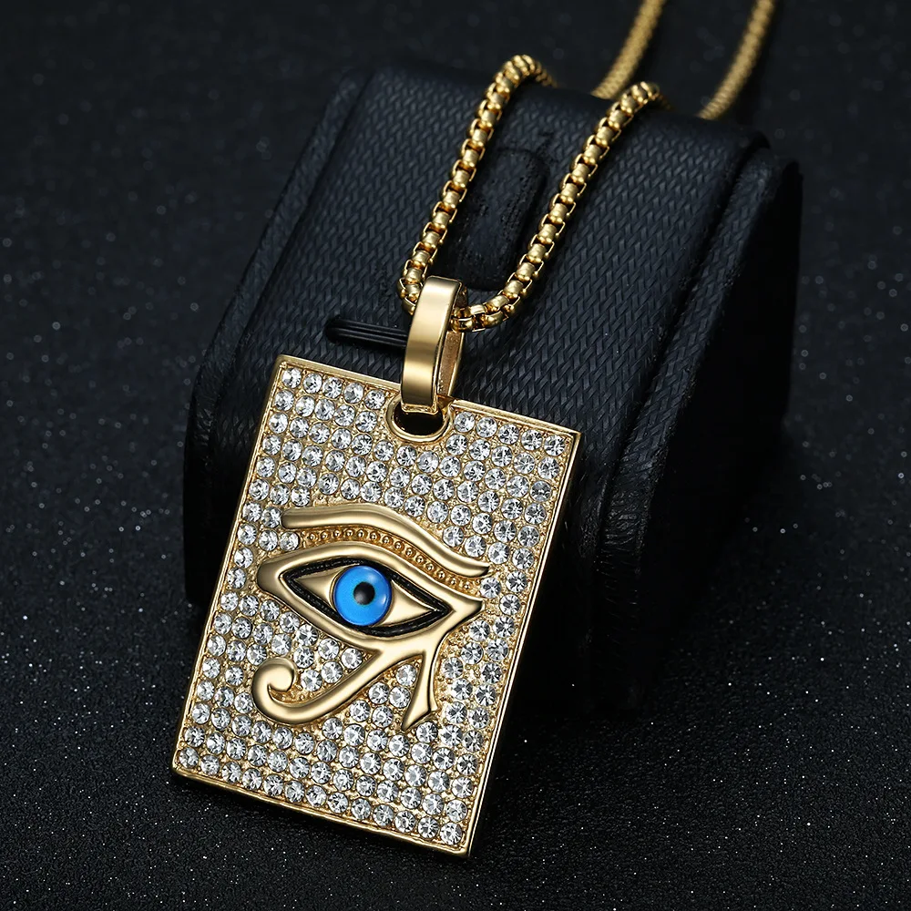 

Stainless Steel Pendant Rhinestone Necklace Eye of Horus Hip Hop 18K Gold Plated Jewelry for Men Party Gift
