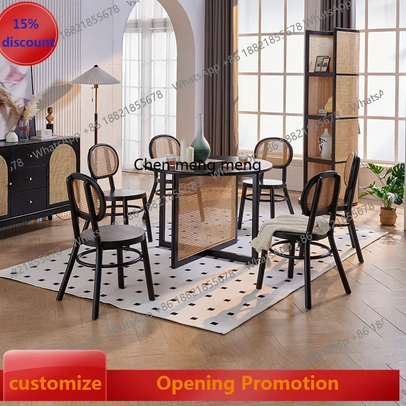 D5556 s6601 rattan solid wood small apartment round dining table simple hotel restaurant restaurant dining chair round table com