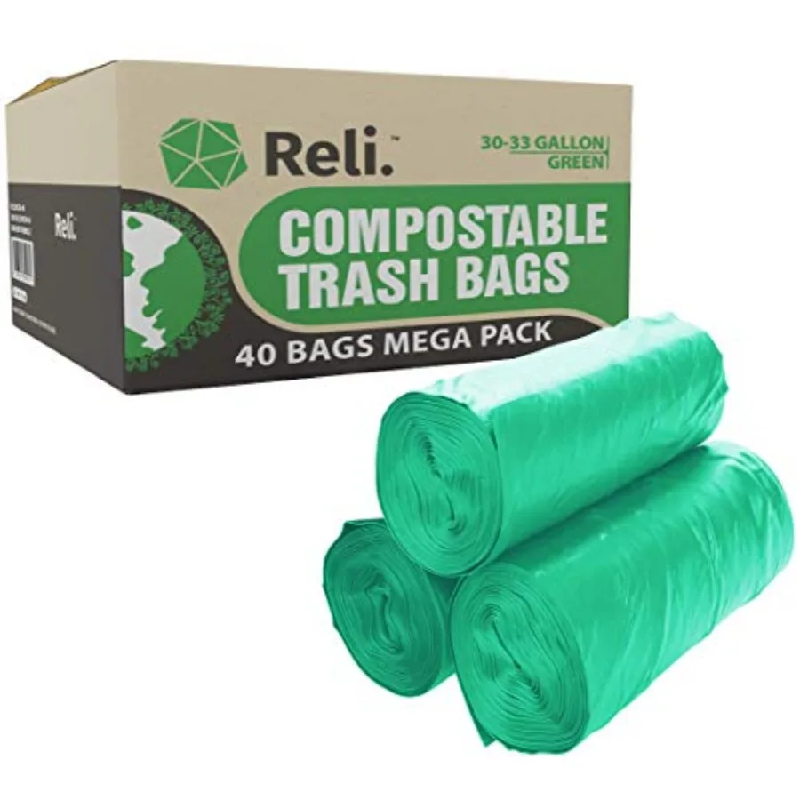 

Compostable 33 Gallon Trash Bags 40 Count ASTM D6400 Green Eco-Friendly For Compost