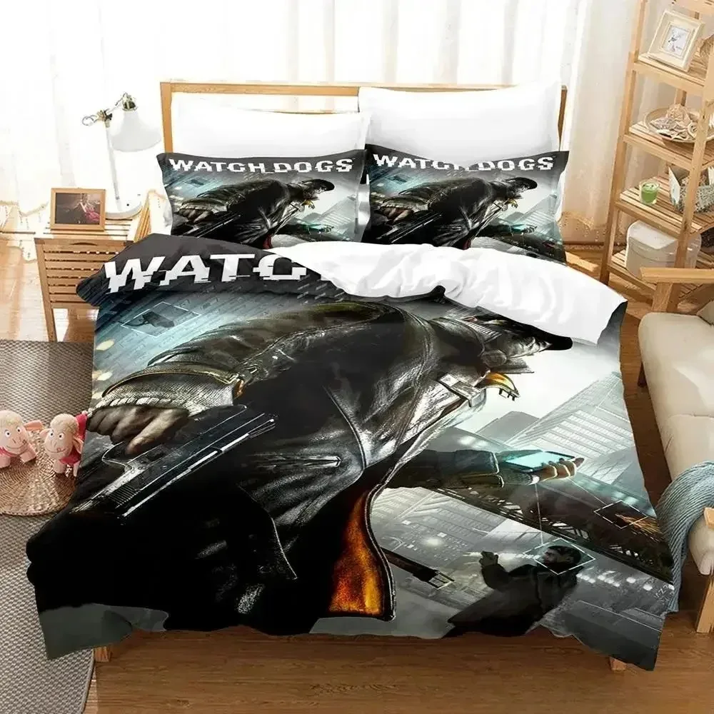 

New Watch Dogs Bedding Set Cartoon Anime three-piece set Adult Kid Bedroom Duvet cover Sets 3D Game Watch Dogs home textile