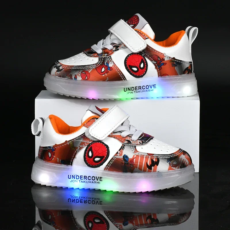 Disney Led Light Shoes for Kids Fashion Cartoon Spiderman Boys Sneakers Girls Casual Shoes Breathable Kids Sport Shoes