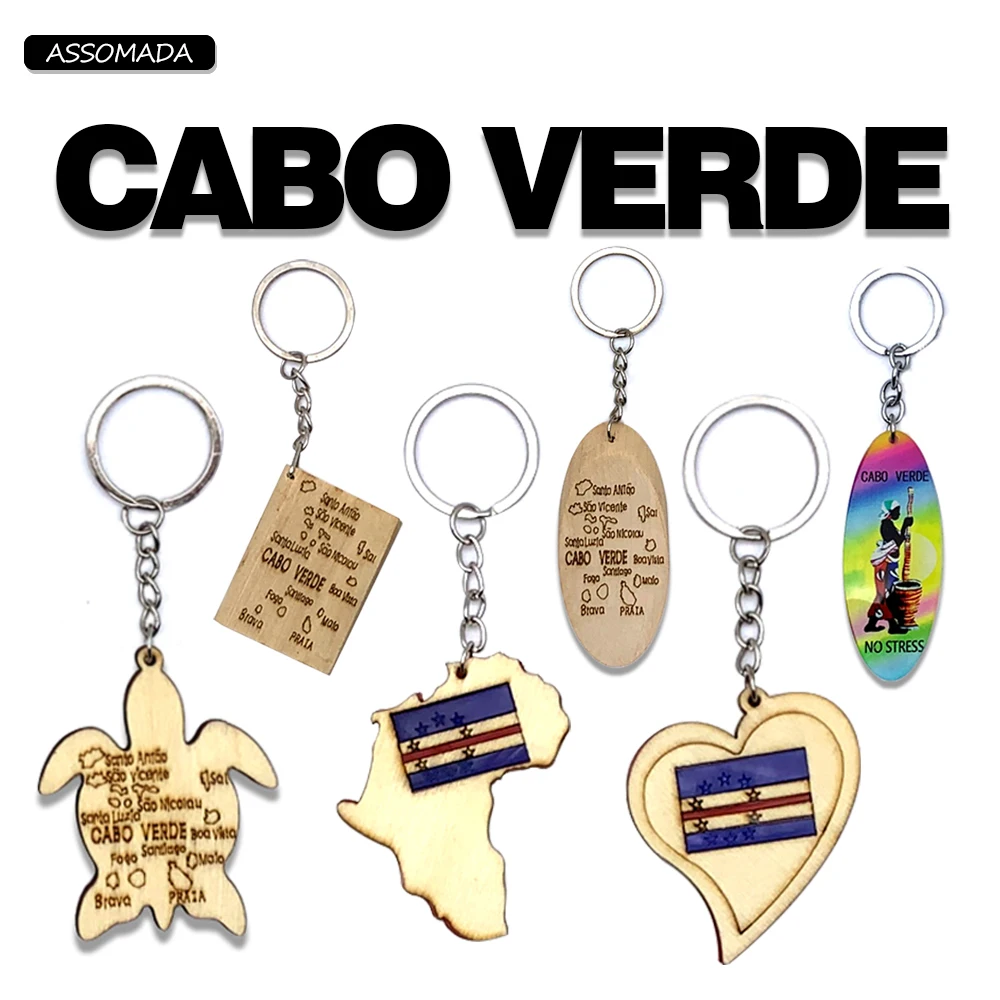 Wood Cape Verde Keychains Ilha Cabo Verde Key Chains For Women Men Gift Travel Souvenir No Stress Caboverdiano Chaveiro