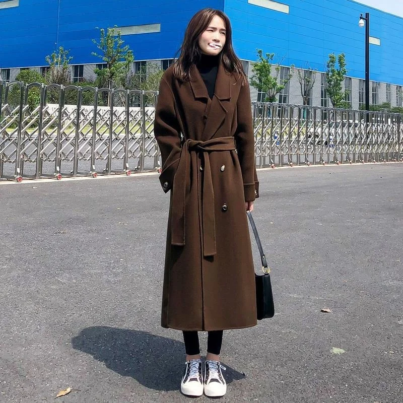 2022 Autumn And Winter New Korean Version Loose Suit Collar Fashion All-match Double-breasted Knee-length Woolen Coat Women