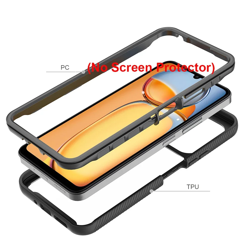2 in 1 Rugged Armor Shockproof Phone Case For Xiaomi Redmi 13C Poco C65 4G Soft TPU Frame Hard Plastic Transparent Back Cover