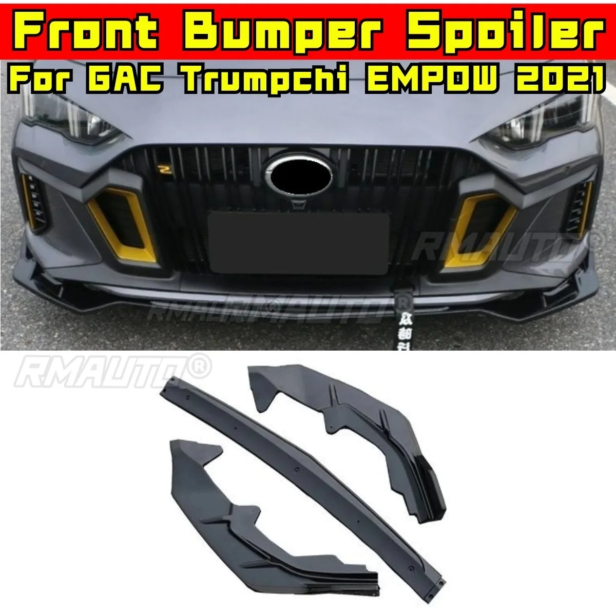 Pour GAC Trumpchi EMPOW 2021 : Kit carrosserie complet avec lèvre de pare-chocs avant, séparateur, diffuseur et spoiler, finition noir brillant – Pièce de modification du pare-chocs
