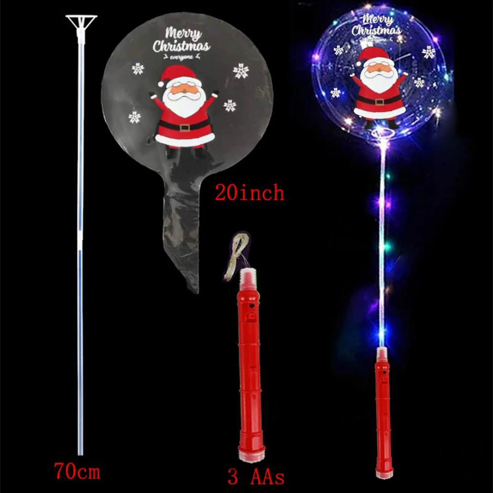 10pc 20pc 30pc LED Light Up Bobo Baloons 3 Levels Flashing Handle Christmas Party Decoration Santa Claus Prints LED Bobo Balloon