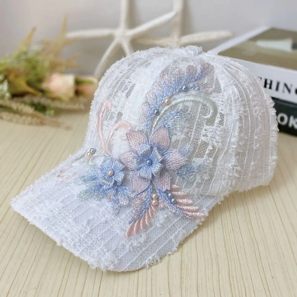 Breathable Embroidery Ladies Caps Quick Drying Ultra-Thin Summer Lace Mesh Sun Hat Hollow Out Mesh Cap Ladies Lace Travel