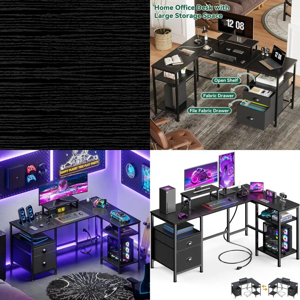 L Shaped Computer Desk with Power Outlet, Reversible Home Oice Desk or Work Study, 50 Inch Gaming Table with ile Der, Monitor St