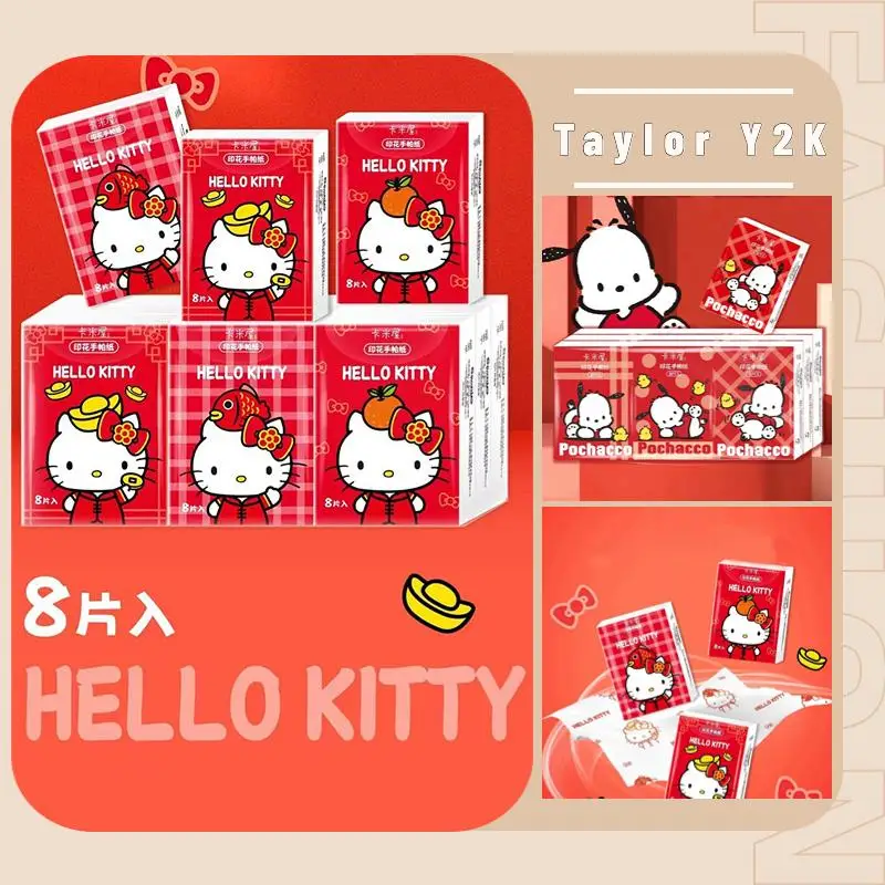 Serviette de table Sanurgente Hello Kitty, 9 pièces, tissu dessin animé, Kawaii, impression portable, parfumée, gratuit, trois couches