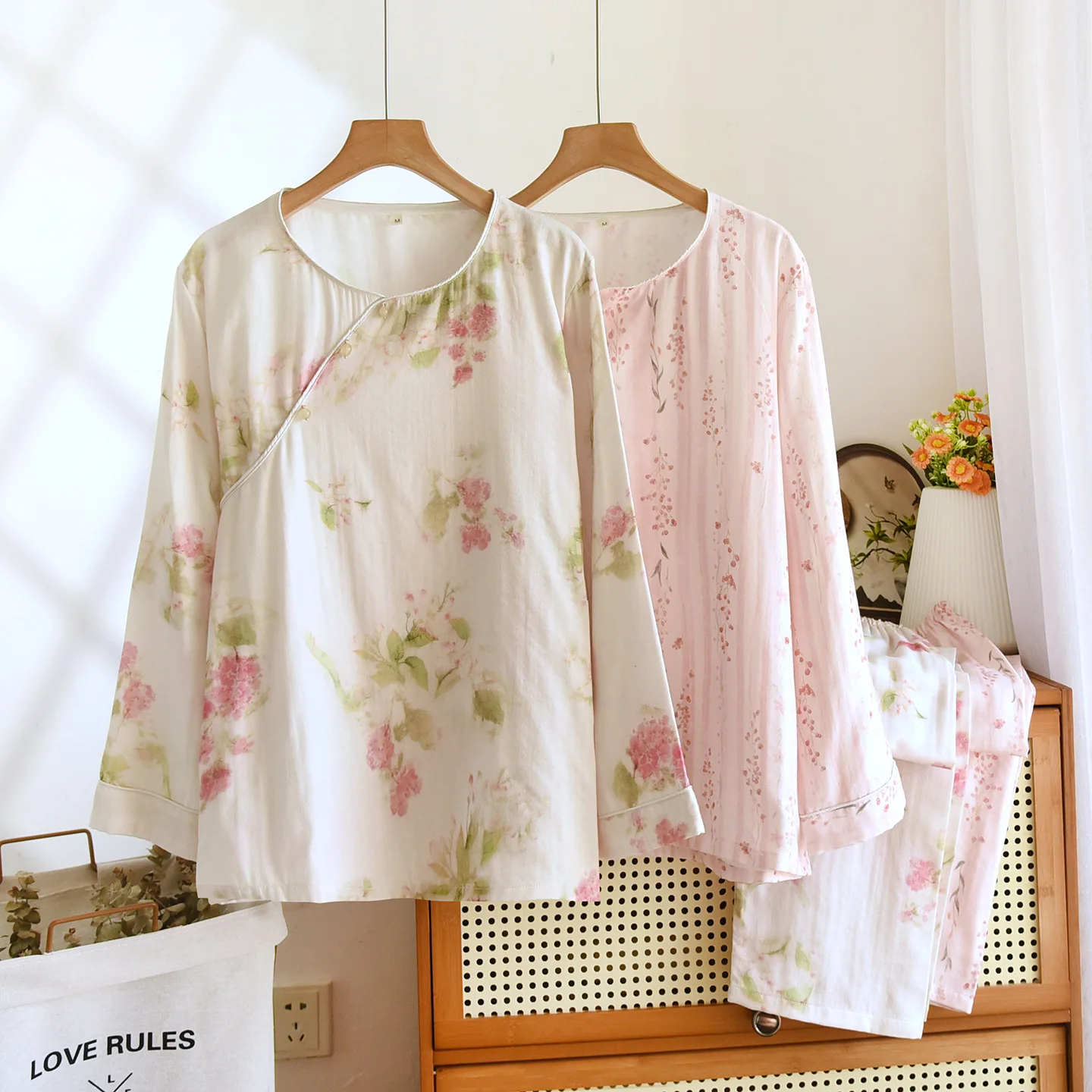 

Cotton Pajama Set Women Print Floral Long Sleeve Pullover Pants Sleepwear Autumn 2 Piece Set Soft Comfortable Homewear Pijama