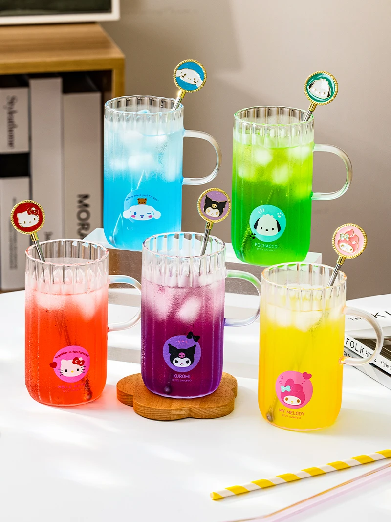 

New Sanrio Hello Kitty Kuromi Melody Pochacco Cinnamoroll Cup Cartoon Glass Mug Coffee Tea Milk Juice Mugs Home Office Water Cup