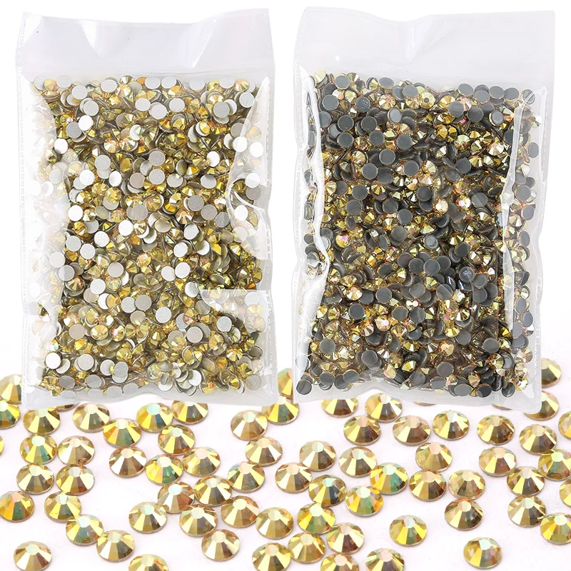 Crystal Metal Sunlight Flatback Rhinestone Shiny Yellow Hotfix Strass Glitter Stones Iron on Garment Decoration Accessories