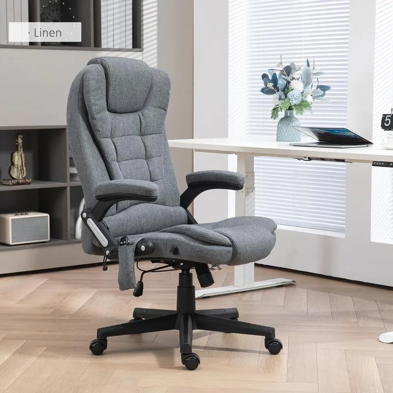 Chaise de bureau vibrante avec dossier inclinable et accoudoirs rembourrés, chaise de bureau de massage à 6 points avec chaleur, siège de direction à haut dossier