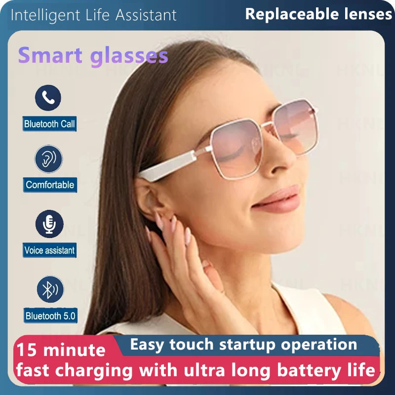 Smart Bluetooth Glasses Wireless Bluetooth Headset Sunglasses with Open Ear Music & Hands-Free Calling Magnetic Fast Charging