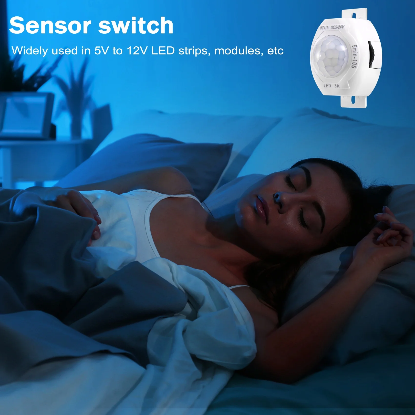 A9oP- PIR Infrared Motion Sensor Detector DC5-24V Auto on Off Timer Switch Home LED Light Body PIR Motion Sensor Lamp(White)