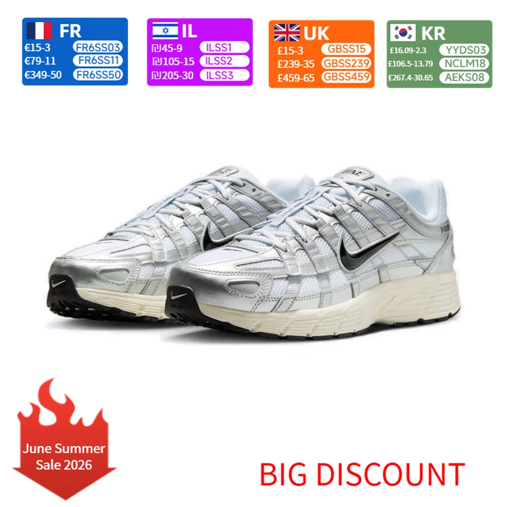 Nike P-6000 Comfortable Lightweight Cushioning Breathable Low-Top Casual Running Shoes Unisex Silver CD6404-105