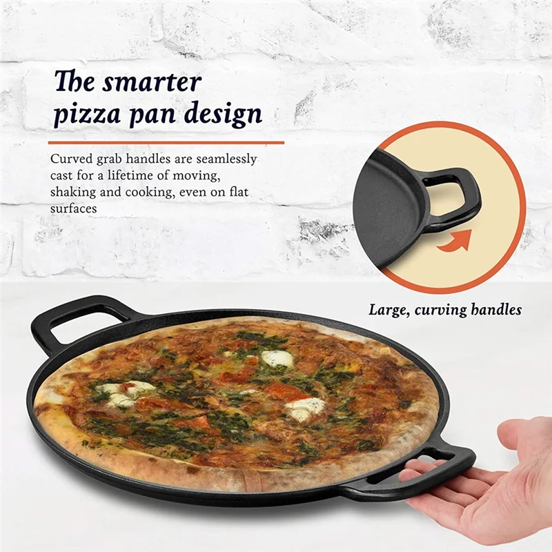ABLU-Cast Iron Pizza Pan Steel Pizza Cooker With Easy Grip Handles Deep Stone For Oven Or Griddle For Gas