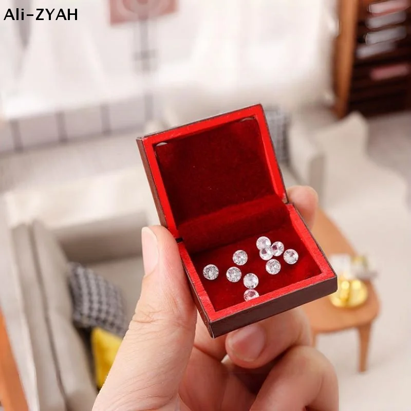1 Set Vintage Sieradendoos 1:12 Poppenhuis Miniatuur Accessoires Mini Houten Sieradendoos Model Speelgoed Voor Poppenhuis Decoratie