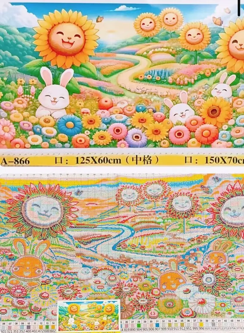 

9ct 150x70cm Sunflowers Rabbits Embroidery DIY Chinese Style Printed Kits Cross Stitch Needlework Set Home Decor Crafts