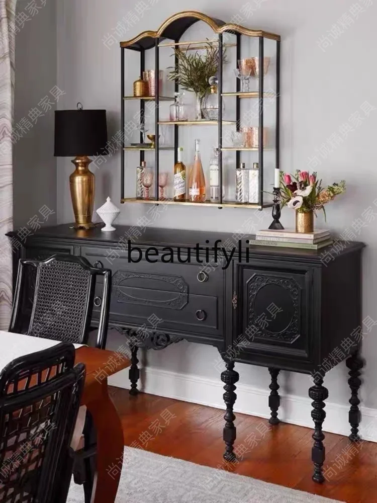 

A139 French retro solid wood black porch cabinet American decorative locker small apartment customization